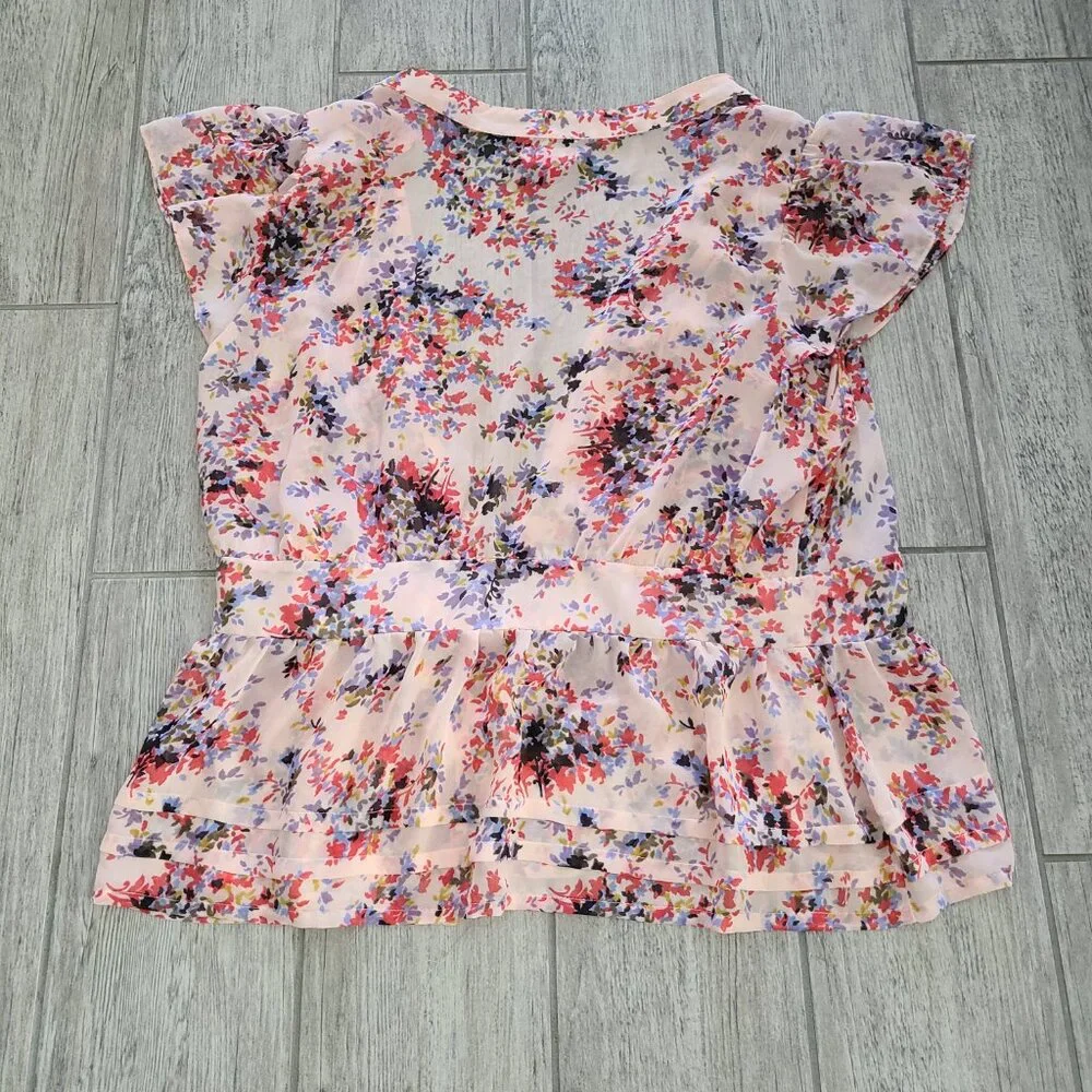 Elle women's pink floral wrap blouse v neck size XL - Picture 10 of 11
